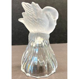 Vintage Frosted Swan Hand Dinner Bell Lead Crystal 4.5" Tall